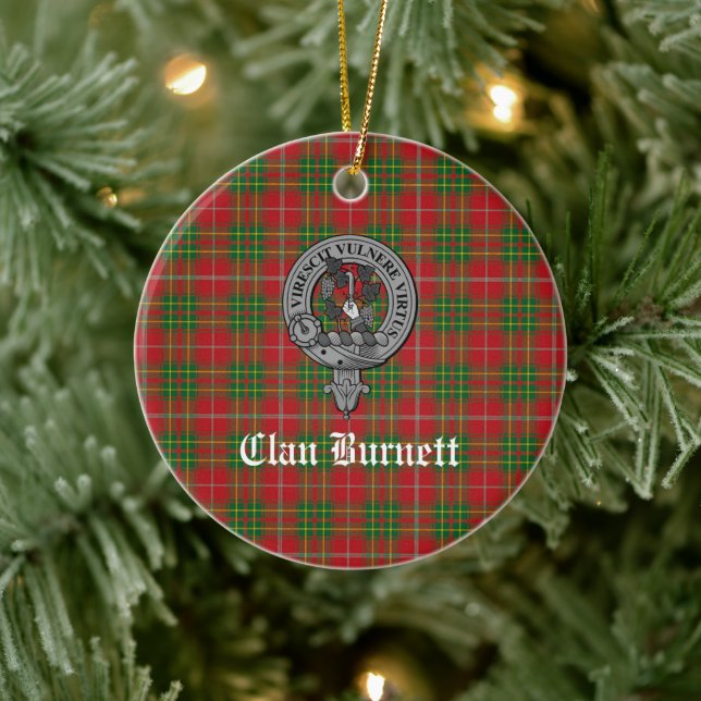Clan Burnett Crest Badge & Tartan Ceramic Ornament (Tree)