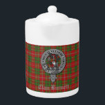 Clan Burnett Crest Badge & Tartan  Teapot<br><div class="desc">Stylish teapot featuring Scottish Clan Burnett modern tartan background with clan crest badge and customizable text.</div>