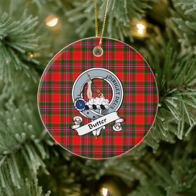 Clan Butter Badge Tartan Plaid Ceramic Ornament (Tree)