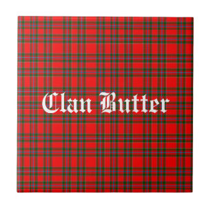 Clan Butter Tartan and Custom Text Ceramic Tile