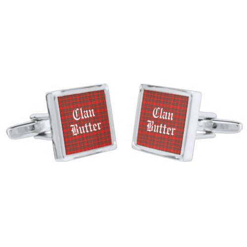 Clan Butter Tartan and Custom Text Cufflinks