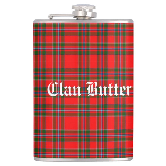 Clan Butter Tartan and Custom Text Flask (Front)