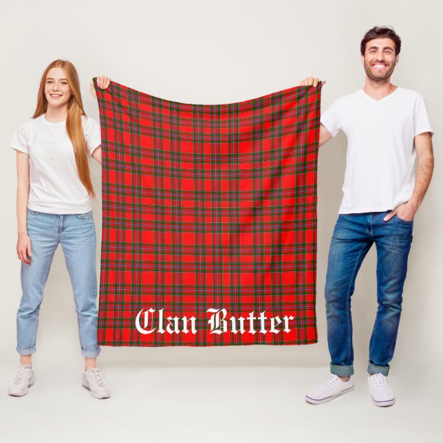 Clan Butter Tartan and Custom Text Fleece Blanket (In Situ)