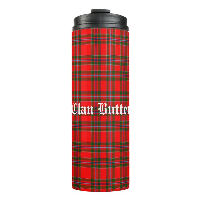 Clan Butter Tartan and Custom Text Thermal Tumbler (Front)