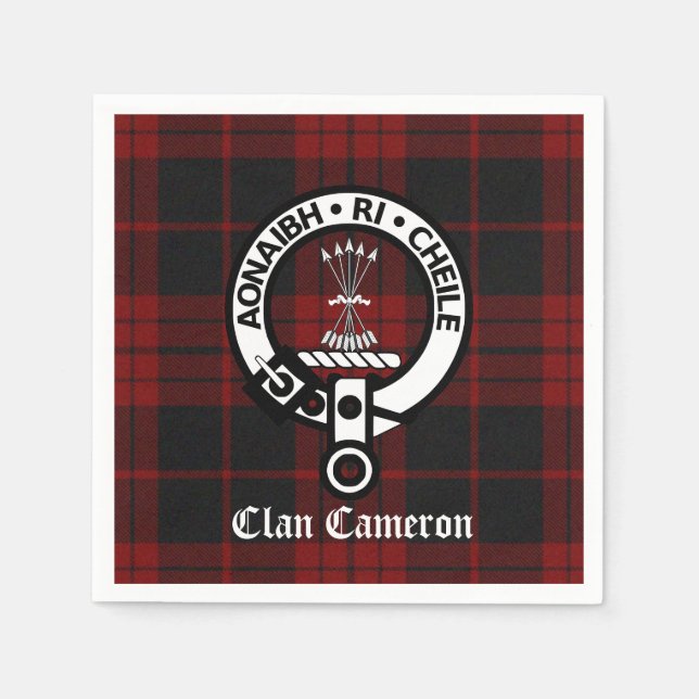 Clan Cameron Crest Badge and Tartan Napkins (Front)
