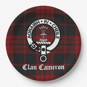 Clan Cameron Crest Badge and Tartan Paper Plates