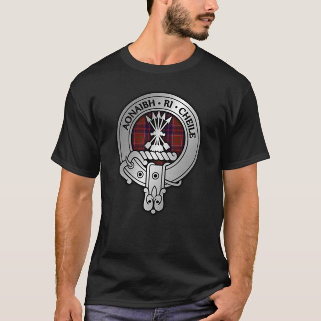 Clan Cameron Crest & Lochiel Tartan T-Shirt (Front)