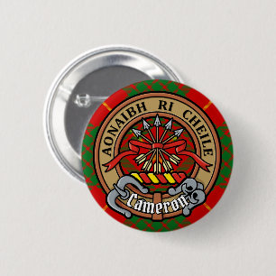 Clan Cameron Crest over Tartan Button