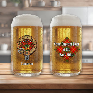 Clan Cameron Crest over Tartan Can Glass