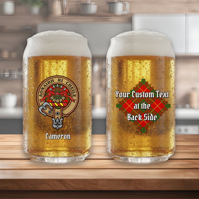 Clan Cameron Crest over Tartan Can Glass (Creator Uploaded)