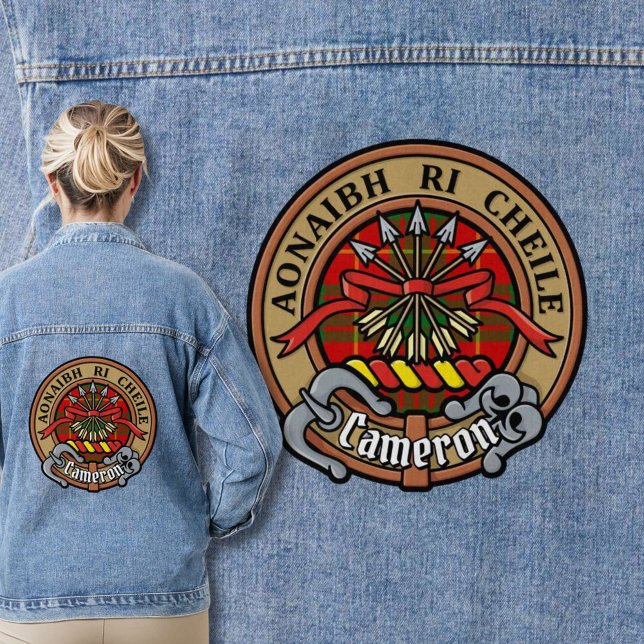 Clan Cameron Crest over Tartan Denim Jacket (Creator Uploaded)