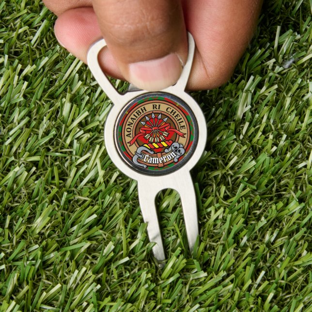 Clan Cameron Crest over Tartan Divot Tool (Insitu 1)