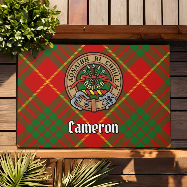 Clan Cameron Crest over Tartan Doormat (Creator Uploaded)