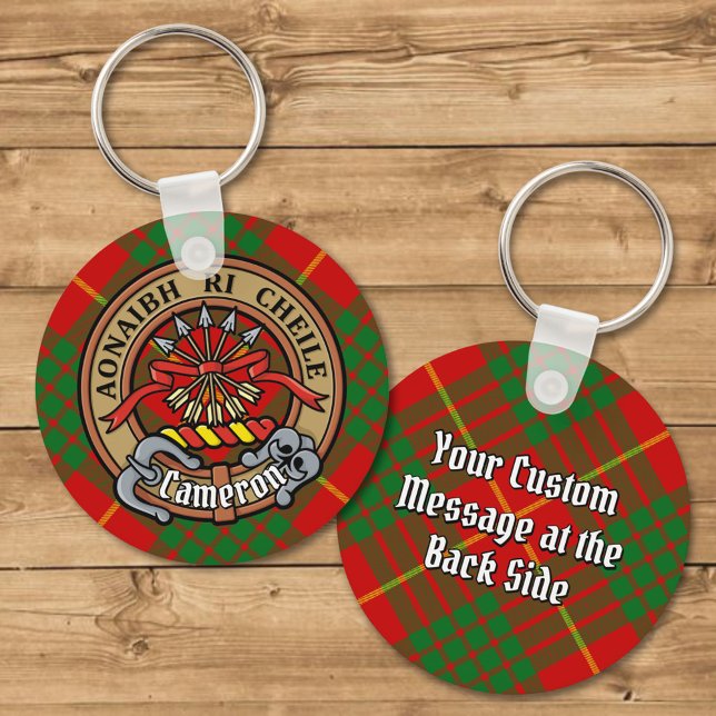 Clan Cameron Crest over Tartan Keychain (Creator Uploaded)