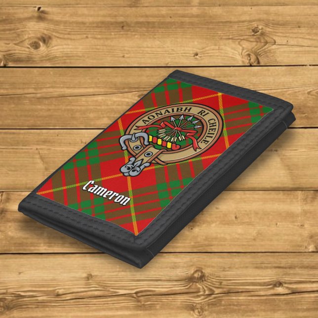 Clan Cameron Crest over Tartan Trifold Wallet (Creator Uploaded)