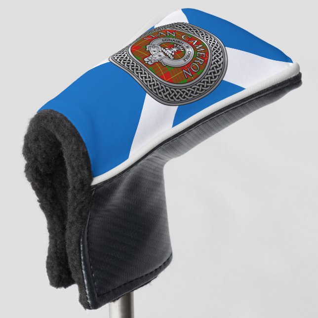 Clan Cameron Crest & Tartan Knot Golf Head Cover (3/4 Front)