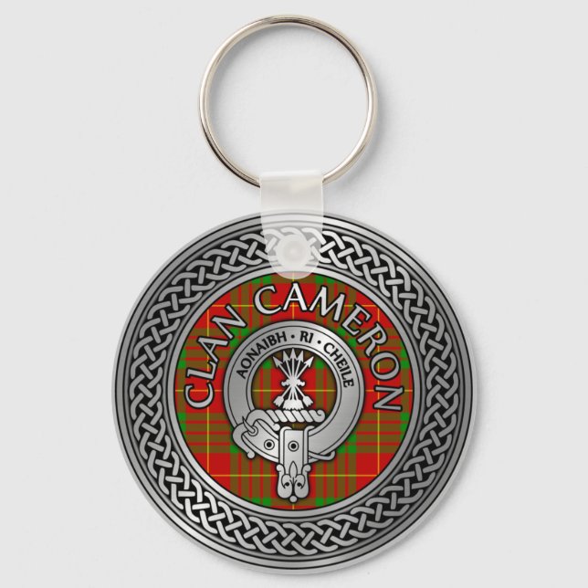 Clan Cameron Crest & Tartan Knot Keychain (Front)