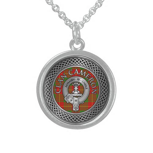Clan Cameron Crest  Tartan Knot Sterling Silver Necklace