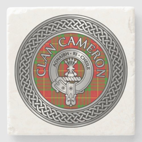 Clan Cameron Crest  Tartan Knot Stone Coaster