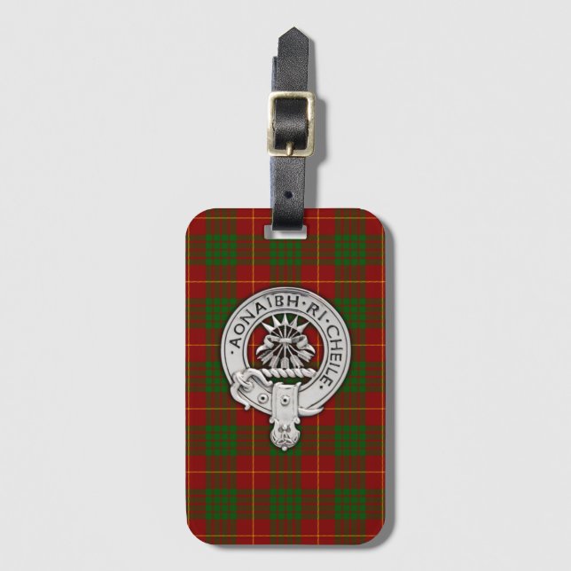 Clan Cameron Crest & Tartan Luggage Tag (Front Vertical)