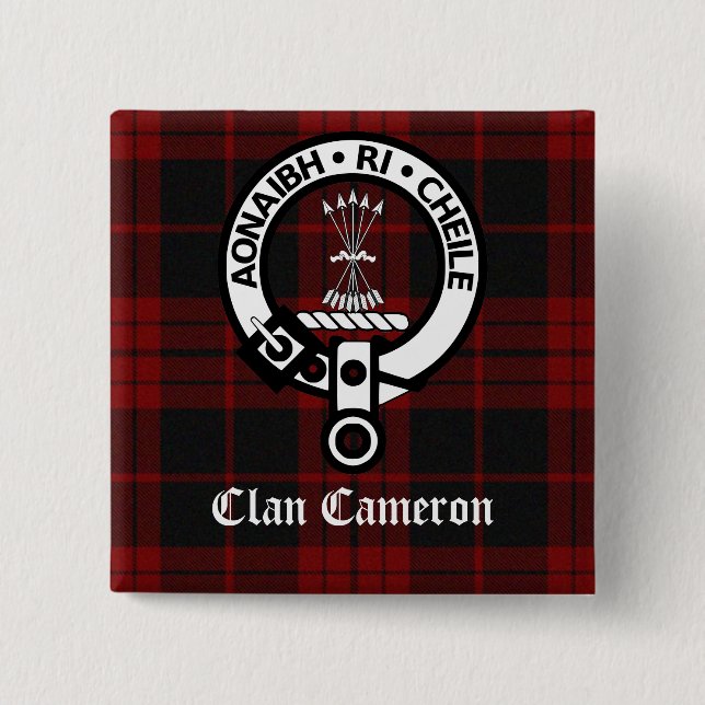Clan Cameron Crest & Tartan Pinback Button (Front)