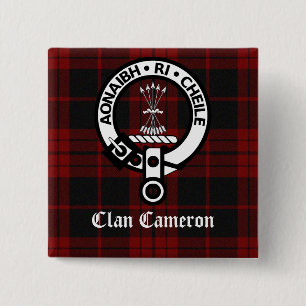 Clan Cameron Crest & Tartan Pinback Button