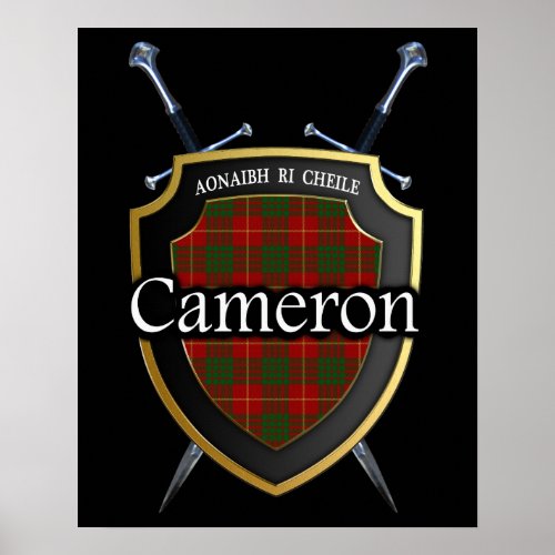 Clan Cameron Tartan Scottish Shield  Swords Poster