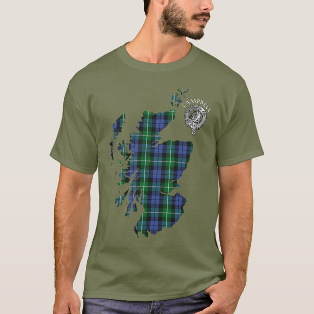 Clan Campbell Argyle Tartan Map & Crest T-Shirt (Front)