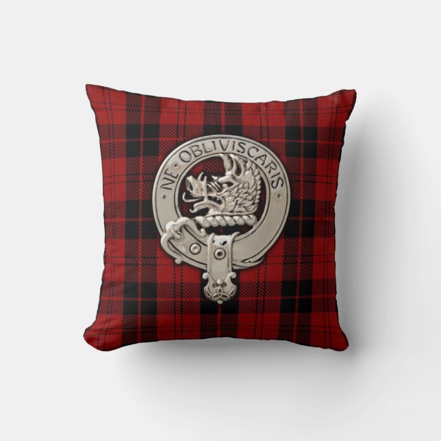 Clan Campbell Crest & Armaddie Tartan Throw Pillow (Front)