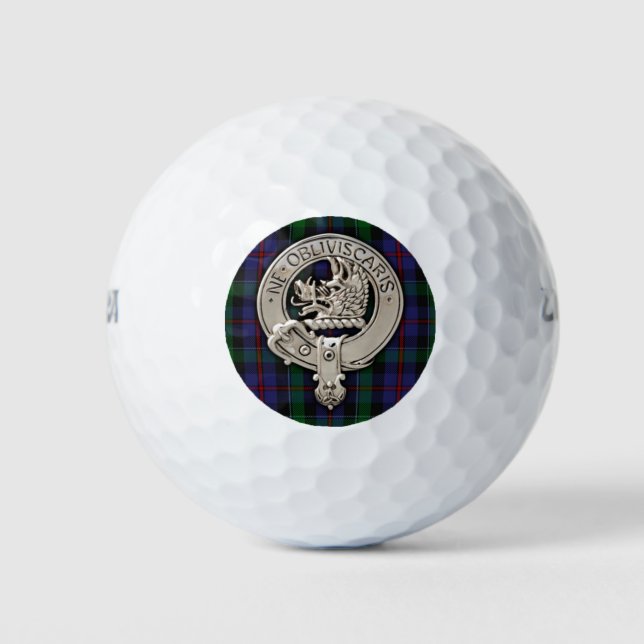 Clan Campbell Crest & Cawdor Tartan Golf Balls (Front)