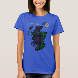 Clan Campbell Crest & Cawdor Tartan Map T-Shirt