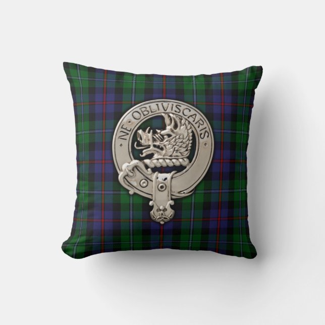 Clan Campbell Crest & Cawdor Tartan Throw Pillow (Front)