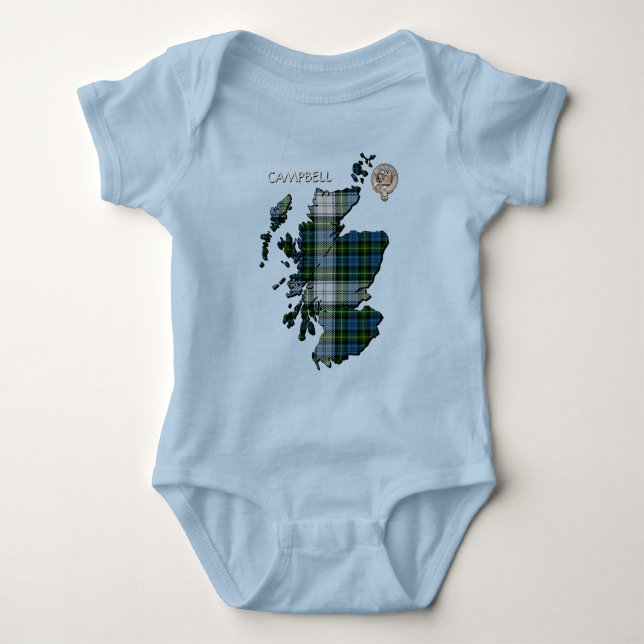 Clan Campbell Crest & Dress Tartan Map Baby Bodysuit (Front)