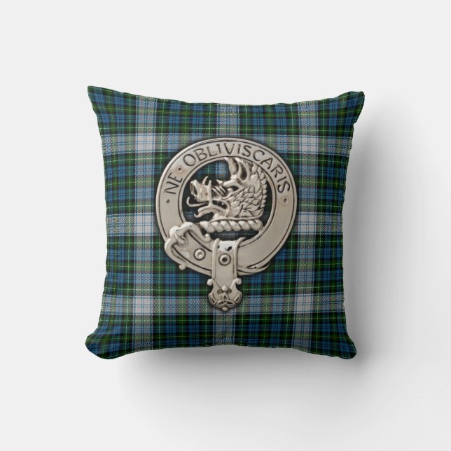 Clan Campbell Crest & Dress Tartan Throw Pillow (Front)