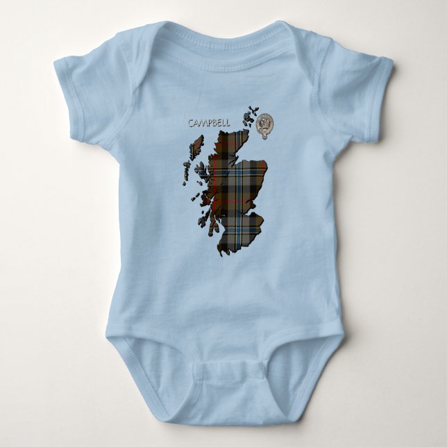 Clan Campbell Crest & Hunting Tartan Map Baby Bodysuit (Front)