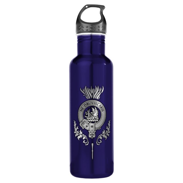 Clan Campbell Crest & Scottish Thistle Stainless Steel Water Bottle (Front)