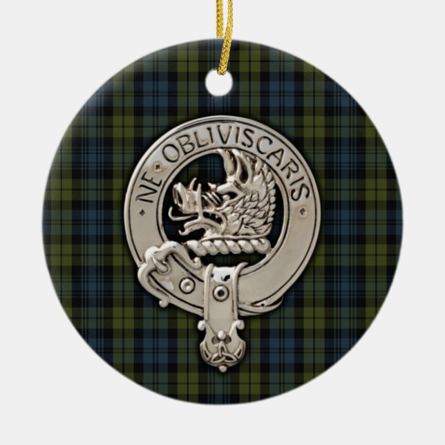 Clan Campbell Crest & Tartan Ceramic Ornament (Front)