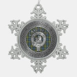 Clan Campbell Crest &amp; Tartan Knot  Snowflake Pewter Christmas Ornament