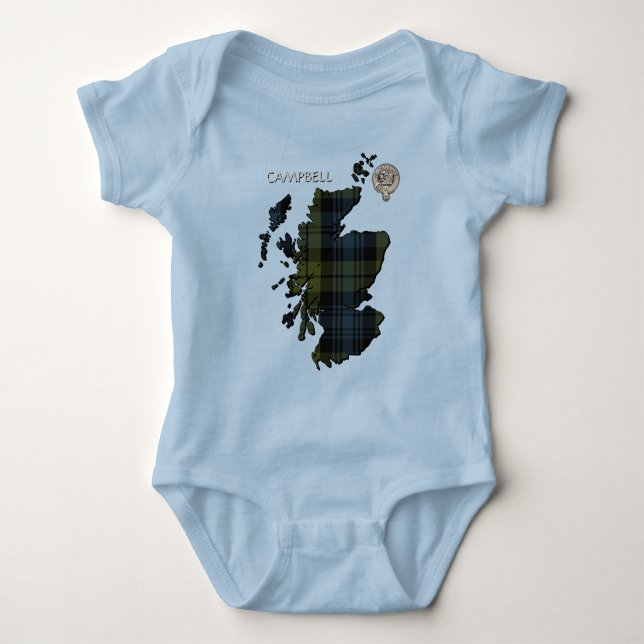 Clan Campbell Crest & Tartan Map Baby Bodysuit (Front)