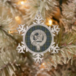 Clan Campbell Crest &amp; Tartan Snowflake Pewter Christmas Ornament
