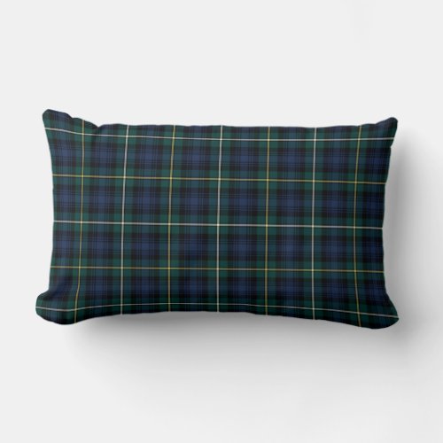 Clan Campbell Navy Blue and Green Scottish Tartan Lumbar Pillow