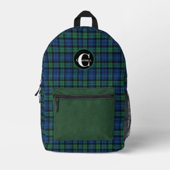 Clan Campbell Plaid Monogrammed  Printed Backpack by Everythingplaid at Zazzle