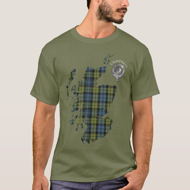 Clan Campbell Tartan Map & Crest T-Shirt (Front)