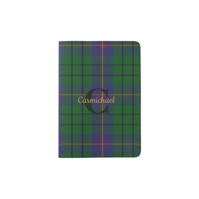Clan Carmichael Plaid Monogrammed  Passport Holder (Front)
