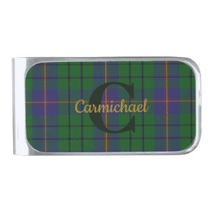 Clan Carmichael Plaid Monogrammed Silver Finish Money Clip