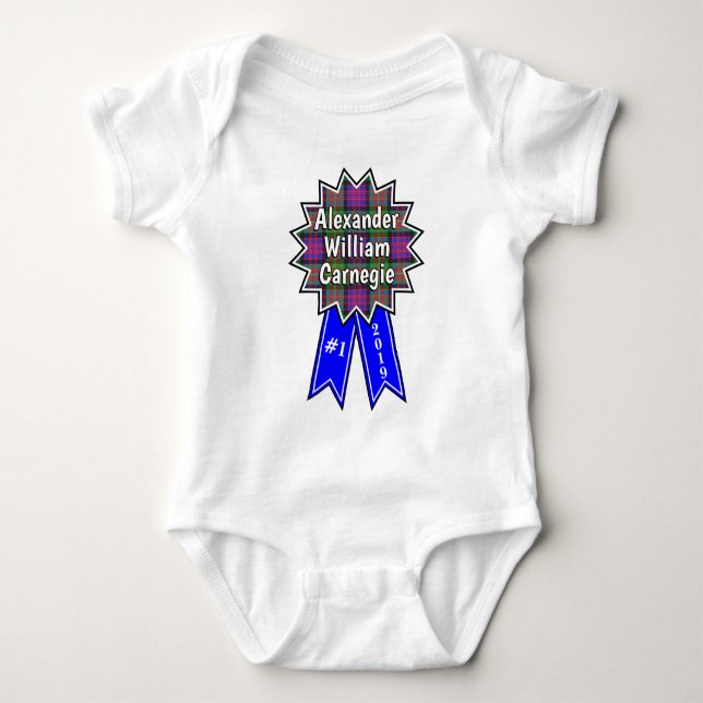 Clan Carnegie #1 Award Blue Ribbon Baby Bodysuit (Front)