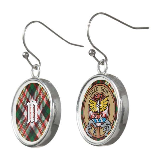 Clan Carnegie Crest and Dress Tartan Earrings (Angled)