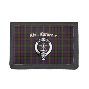 Clan Carnegie Crest Badge and Tartan Tri-fold Wallet