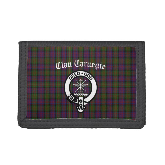Clan Carnegie Crest Badge and Tartan  Trifold Wallet (Front)