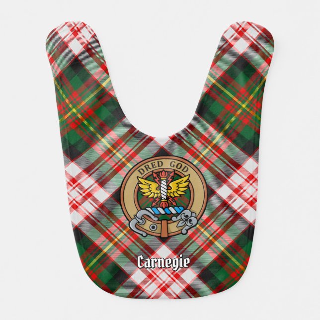 Clan Carnegie Crest over Dress Tartan Baby Bib (Front)